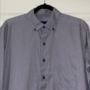 David Donahue Men's White, Tan, and Blue Plaid Shirt